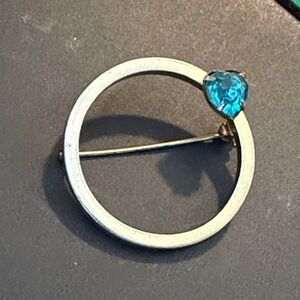 Vintage gold and Blue Heart Brooch